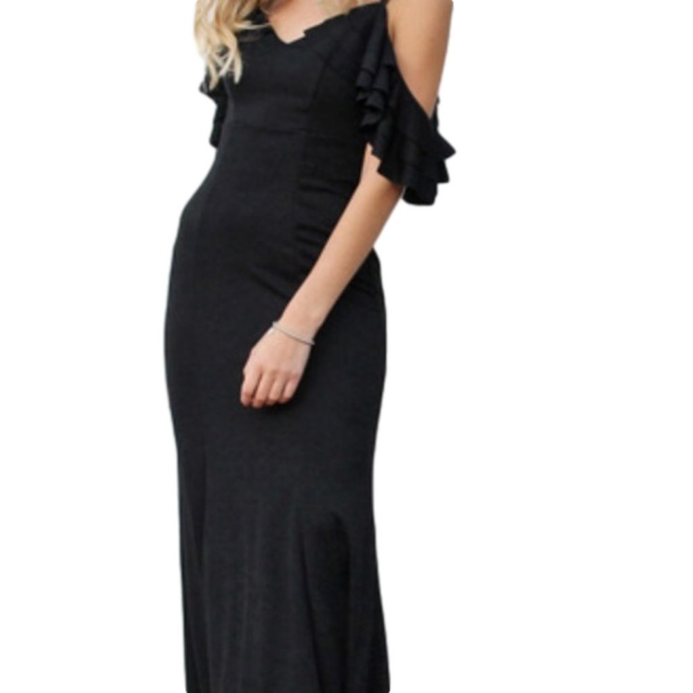 NWT Sage the Label Black Ruffle Sleeve Gown - Picture 2 of 2